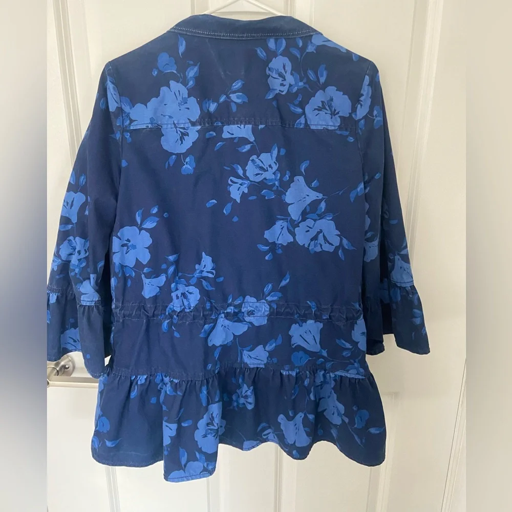 Kate Spade New York Blue Floral & Navy Jacket Ruffle Hem Size Small